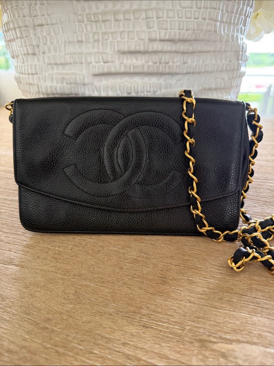 CHANEL Handbags - CHANEL Black Quilted Caviar Leather CC Wallet-On-Chain with Gold Chain